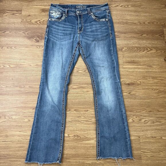 Grace in LA jeans Women’s‎ 32 bootcut Embroidered Cross Pocket Western Rodeo - Picture 1 of 11